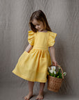 Yellow Linen Cross Back Pinafore with Wings