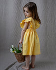 Yellow Linen Cross Back Pinafore with Wings