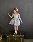 Baby Blue Cross Back Linen Pinafore