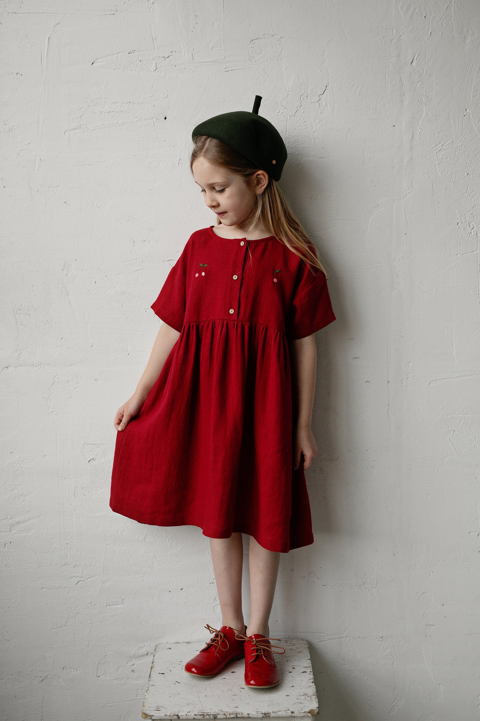 Cherry Short Sleeve Anemone Linen Dress – allthebeautifullinen