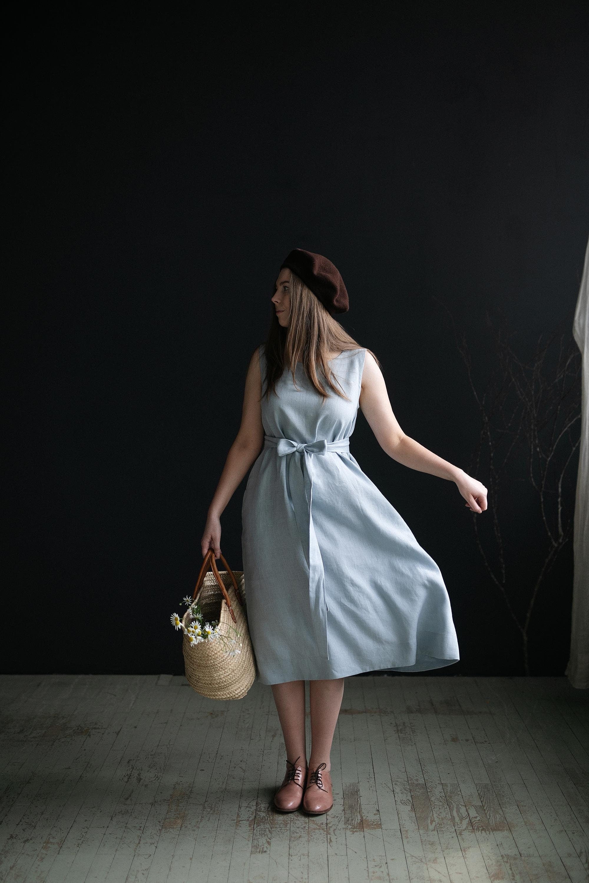 Baby Blue Sleeveless Linen Dress allthebeautifullinen Baby Blue Sleeveless Linen Dress allthebeautifullinen