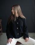 Black Peter Pan Collar Linen Jacket