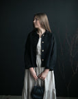 Black Peter Pan Collar Linen Jacket