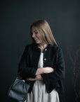 Black Peter Pan Collar Linen Jacket