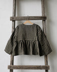 Black Gingham Ruffle Linen Jacket