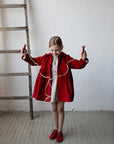 Red Corduroy Exclusive Ruffle Linen Coat