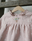 Pink Polka Dot Ruffle Linen Dress