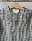 Grey Gingham Long Sleeve Linen Shirt