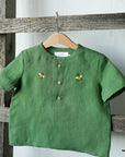 Apple Green Short Sleeve Button Linen Shirt