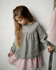 Green Gingham Short Ruffle Linen Tunic
