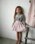 Green Gingham Short Ruffle Linen Tunic
