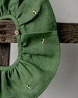 Apple Green Ruffle Linen Collar with Bees
