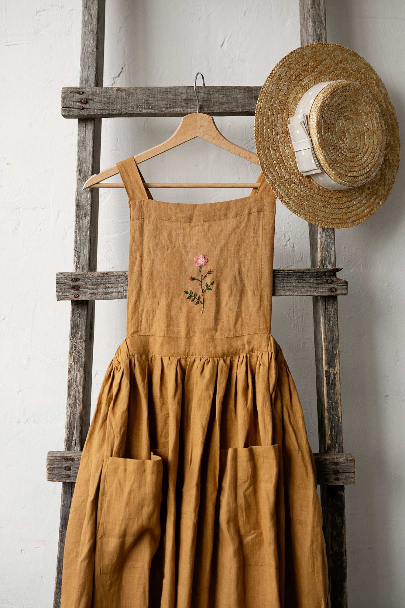 Mustard Midi Cross Back Linen Pinafore