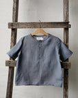 Dusty Blue Short Sleeve Button Linen Shirt