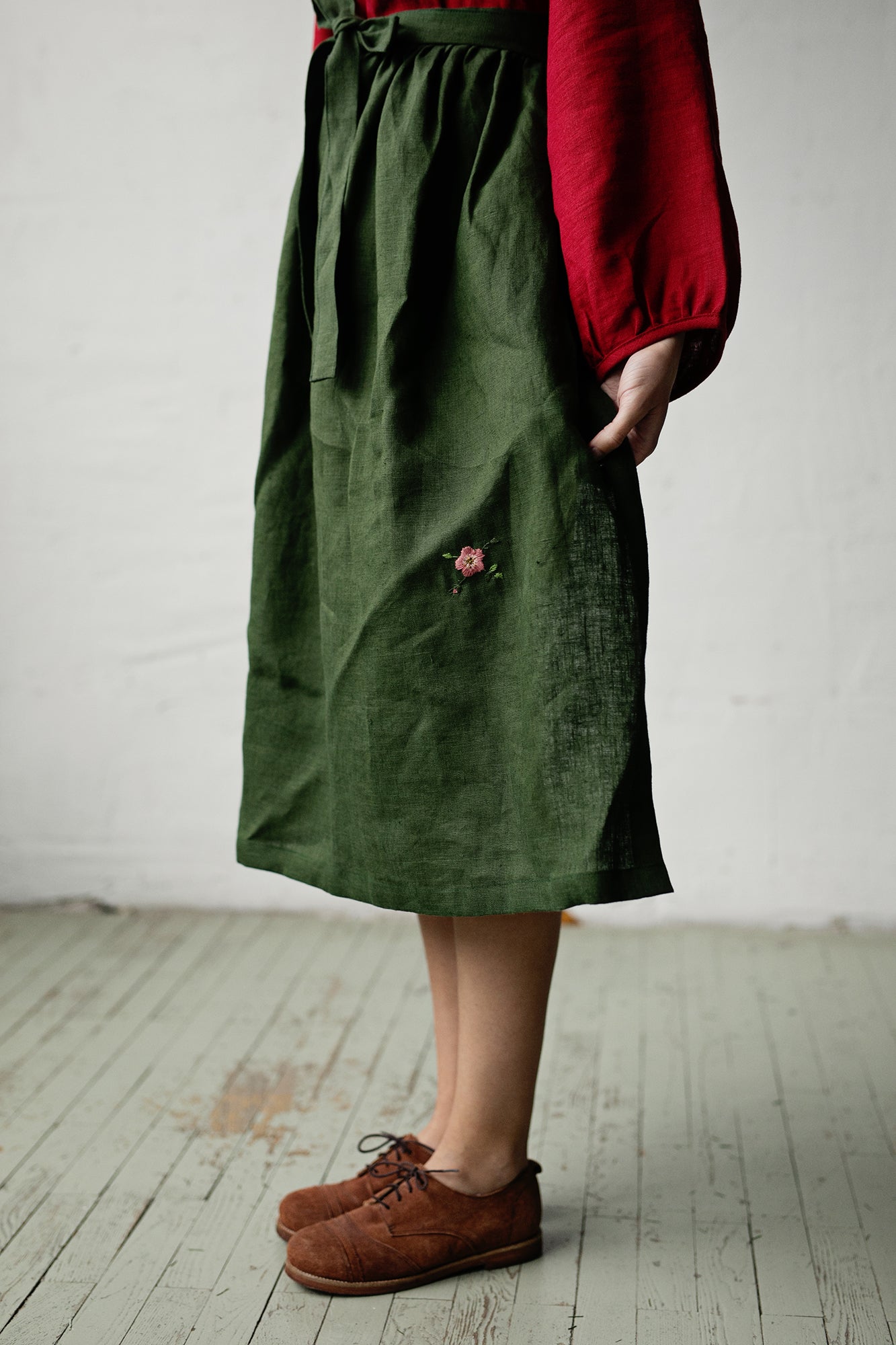 Forest Green Apple Linen Apron