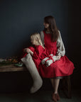 Red Polka Dot Festive Midi Cross Back Linen Pinafore