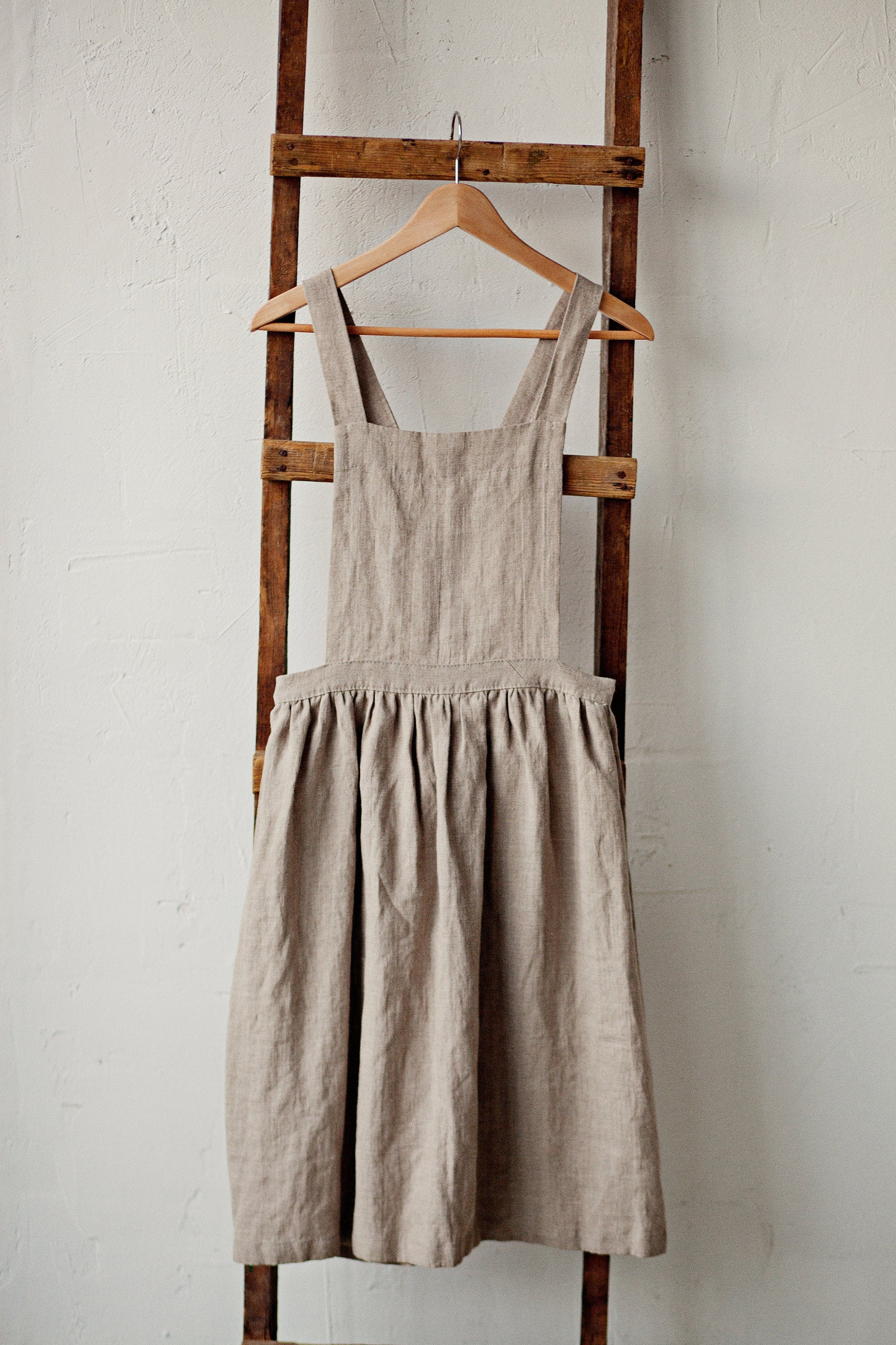 Natural Midi Cross Back Linen Pinafore