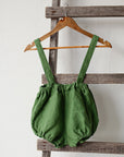 Apple Green Linen Shorts with Suspenders