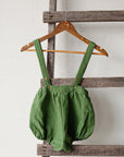 Apple Green Linen Shorts with Suspenders