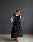 Black Long Vintage Linen Apron