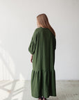 Forest Green Ruffle Kimono Linen Dress