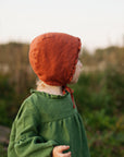 Rust Ruffle Linen Bonnet