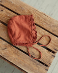 Rust Ruffle Linen Bonnet