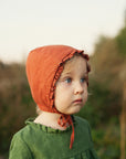 Rust Ruffle Linen Bonnet