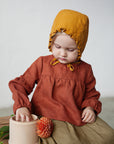 Mustard Ruffle Linen Bonnet