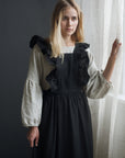 Black Long Vintage Linen Apron
