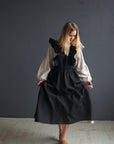 Black Long Vintage Linen Apron