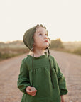 Forest Green Ruffle Linen Bonnet