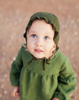 Forest Green Ruffle Linen Bonnet