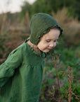 Forest Green Ruffle Linen Bonnet
