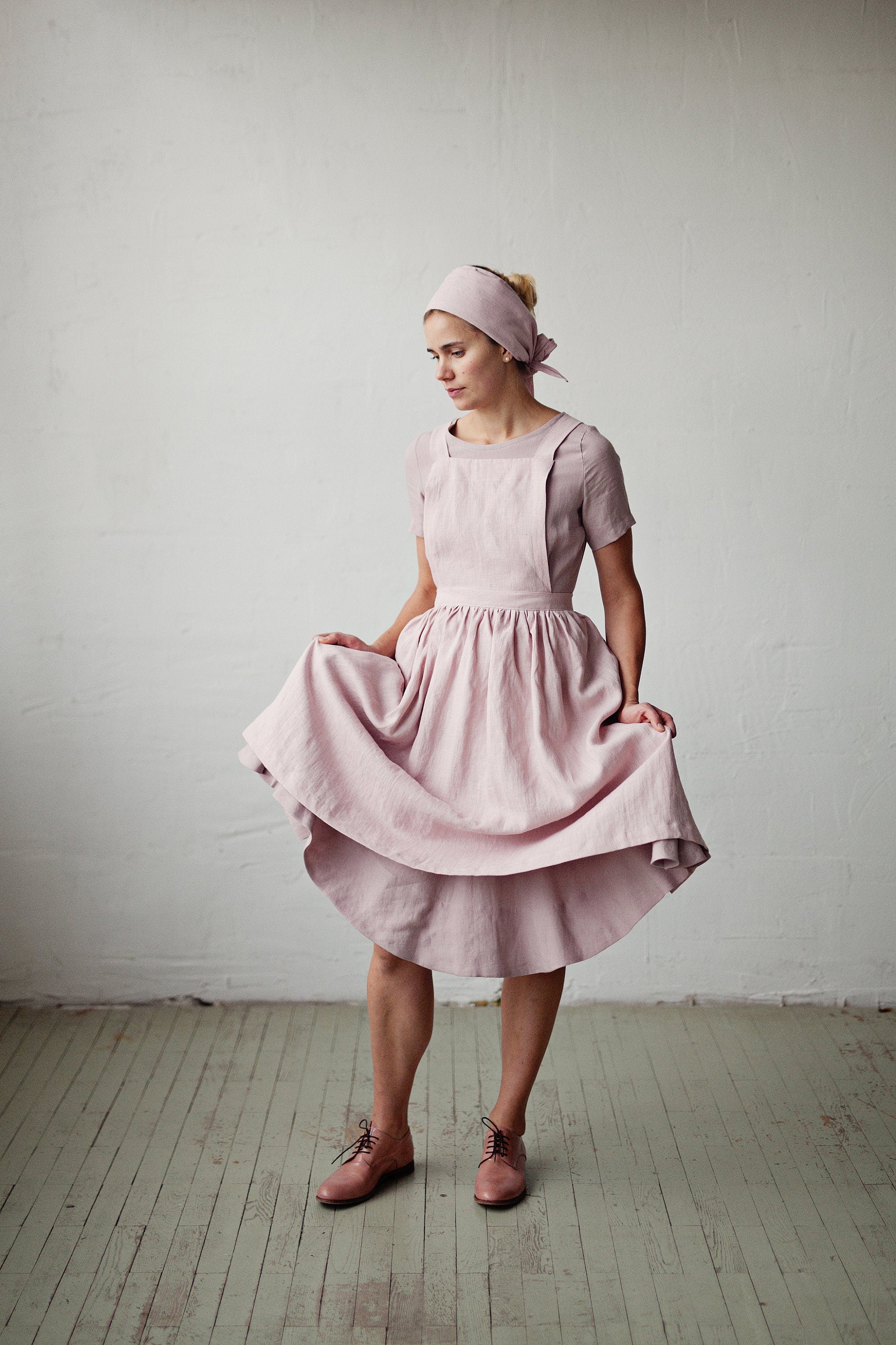 Baby Pink Midi Cross Back Linen Pinafore