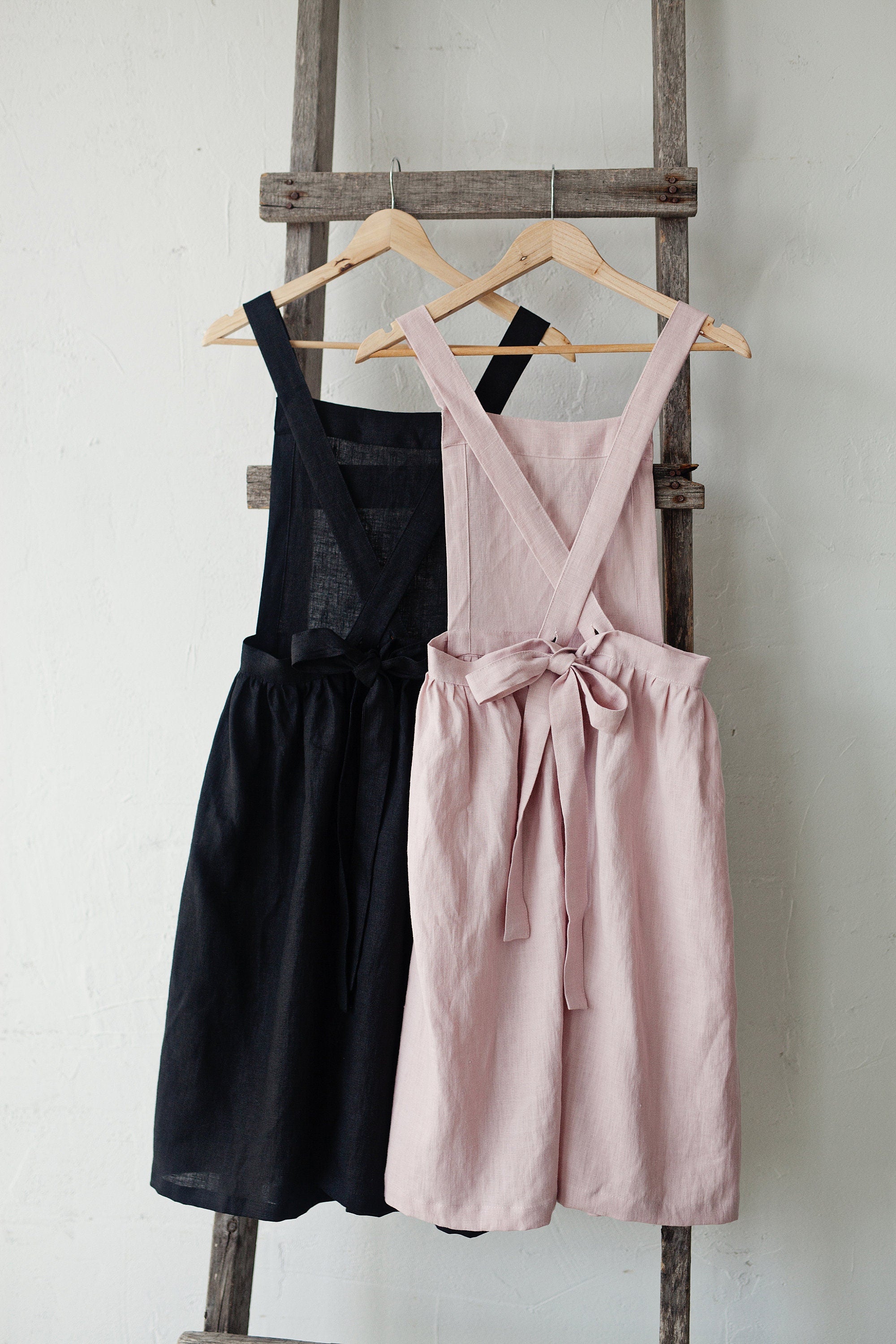 Black Midi Cross Back Linen Pinafore