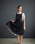 Black Midi Cross Back Linen Pinafore