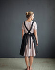 Black Midi Cross Back Linen Pinafore