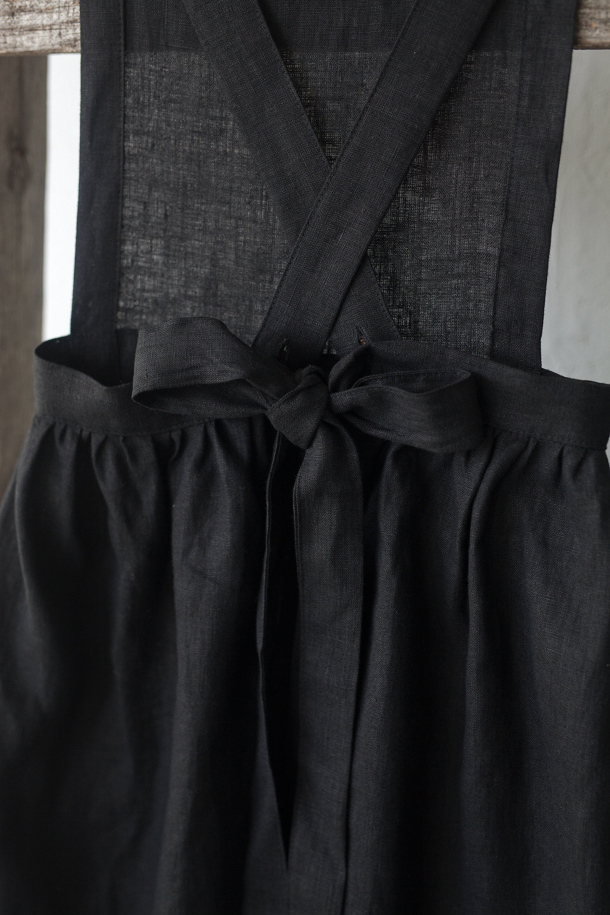 Black Midi Cross Back Linen Pinafore
