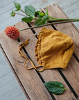Mustard Ruffle Linen Bonnet