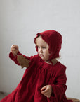 Cherry Ruffle Linen Bonnet