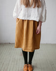 Mustard Classic Midi Linen Skirt
