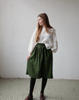 Forest Green Classic Midi Linen Skirt