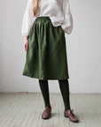 Forest Green Classic Midi Linen Skirt
