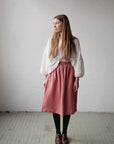 Salmon Classic Midi Linen Skirt