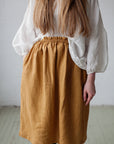 Mustard Classic Midi Linen Skirt