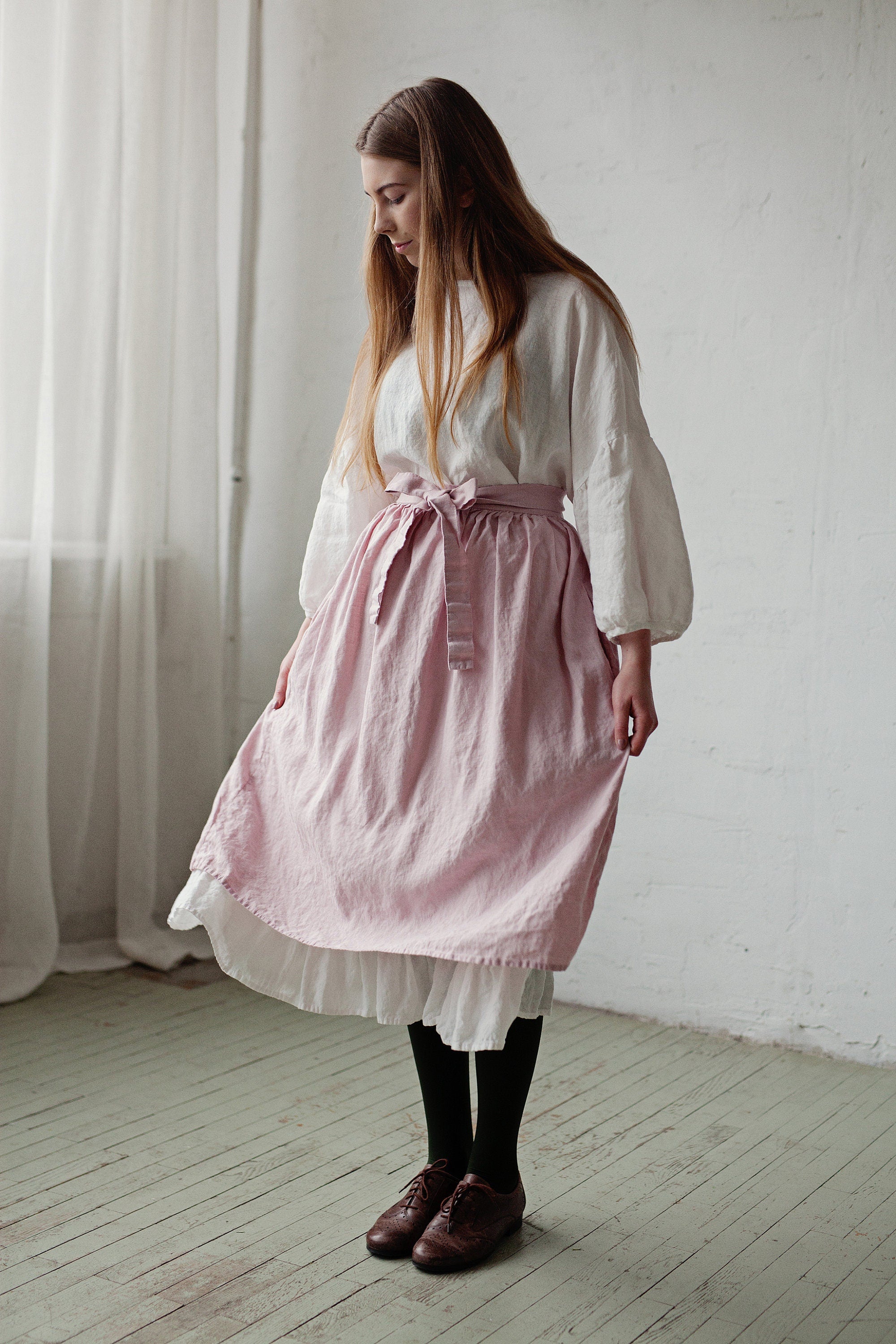 Baby Pink Linen Apron Skirt