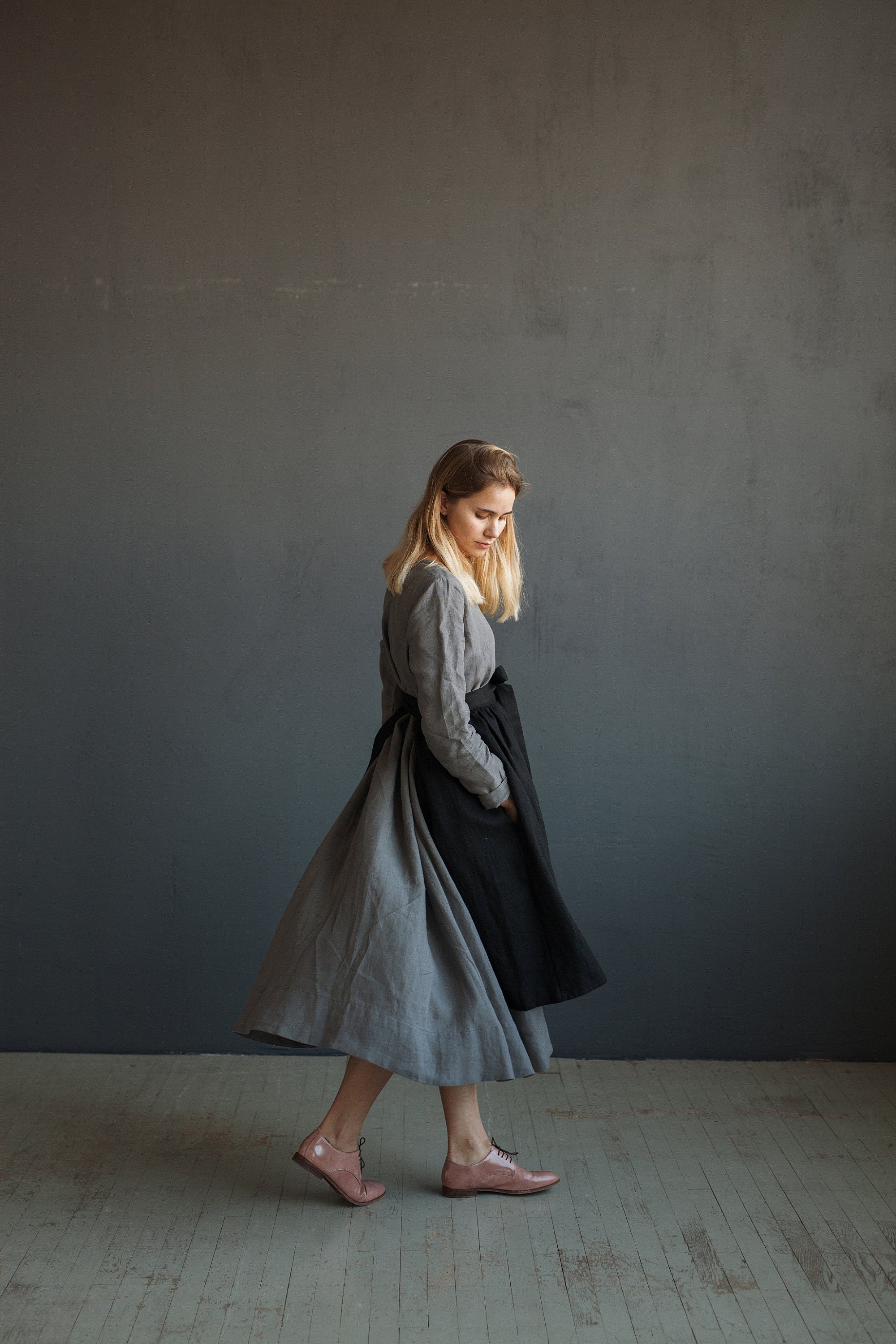 Black Linen Apron Skirt