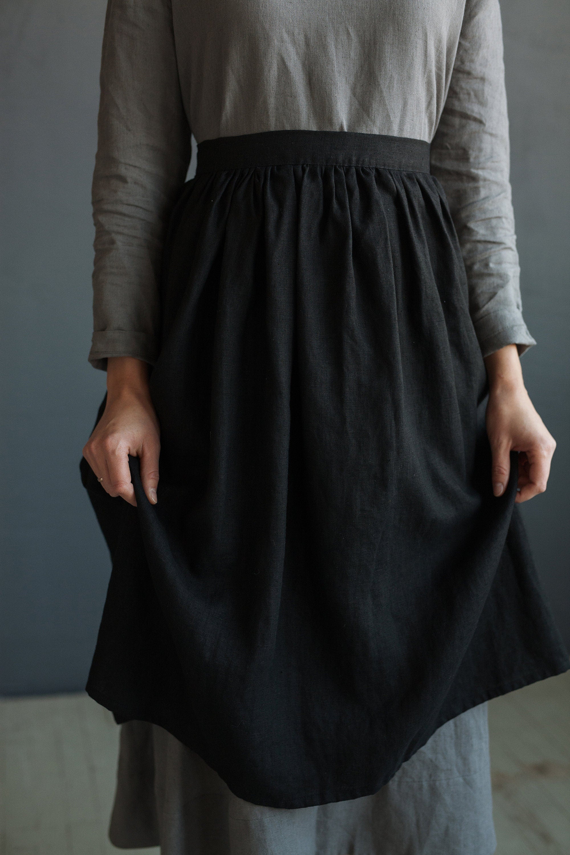 Black Linen Apron Skirt