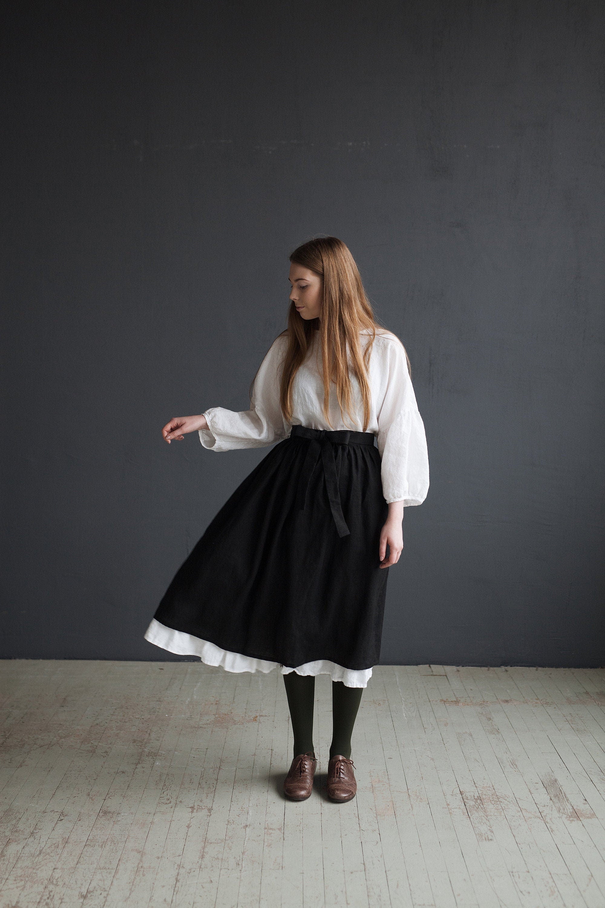 Black Linen Apron Skirt